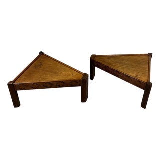 Brutalist Oak Coffee Side Tables, 1970s, Set of 2 For Sale