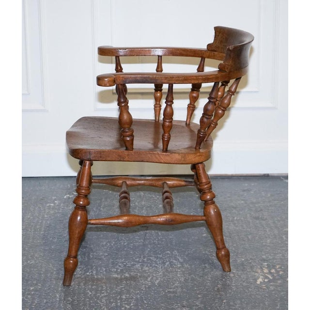 1900 - 1909 Edwardian Elm Bow Back Smokers Captains Chair, 1900s For Sale - Image 5 of 18