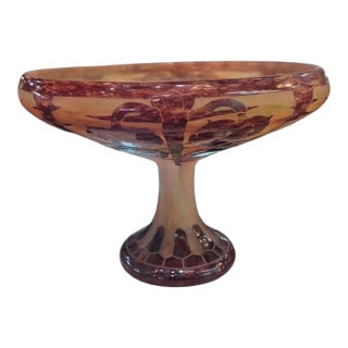 Large Art Deco Cameo Glass Footed Bowl by Le Verre Français (Schneider) – "Fuchsias" Pattern (13 in Diameter) For Sale
