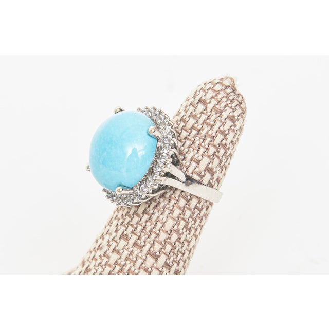 Vintage 1960's Persian Turquoise With Surround Diamonds 18k White Gold Dome Cocktail Ring, Size 7 For Sale - Image 10 of 11