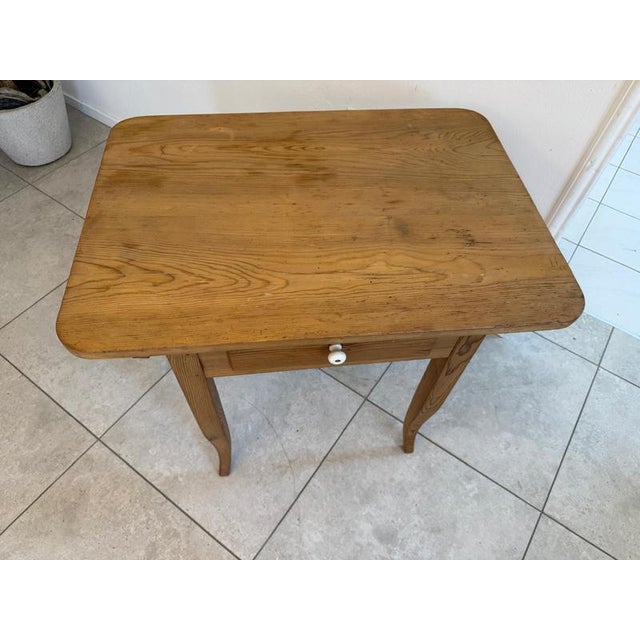 Wood Antique Farmhouse Side Table in Spruce Wood For Sale - Image 7 of 9