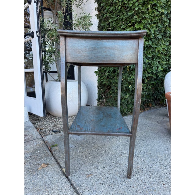 Cerulean Vintage Hand-Painted Side Table W/ Drawer For Sale - Image 8 of 9