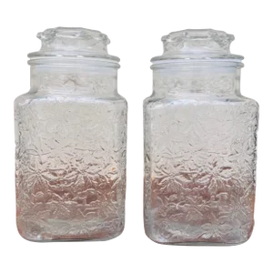 Pair of Vintage Crystal Glass Jars With Lids