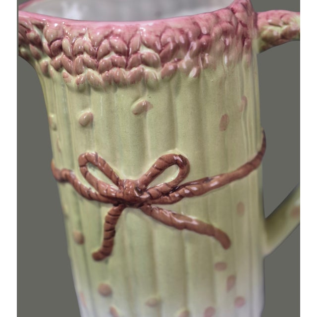 Vintage Asparagus Motif Portuguese Majolica Ceramic Pitcher For Sale - Image 6 of 9
