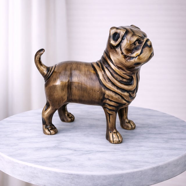 Antique Brass Finish Metal Pug Dog Sculpture For Sale - Image 4 of 10