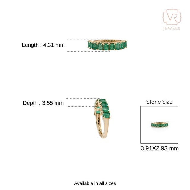1.59ct Stackable Natural Emerald Half Eternity Band Ring Size 8 in Solid 14k Gold For Sale - Image 11 of 15