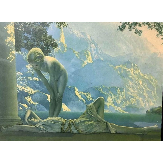 An exceptional, large-scale original 1920s vintage lithograph print of Maxfield Parrish’s masterpiece, Daybreak (1922)....