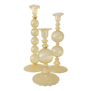 Handblown Vintage Candle Holders - Set of 3 For Sale