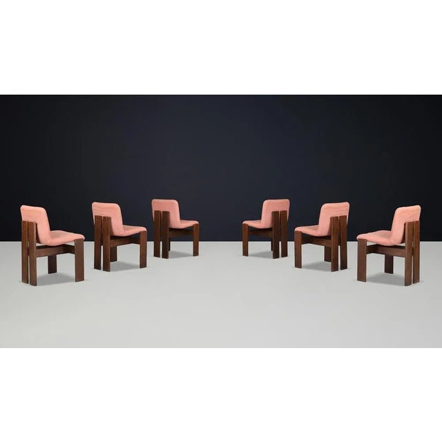 Mid-Century Dining Chairs in Beech and Salmon-Colored Fabric, 1960s, Set of 6 For Sale - Image 4 of 10