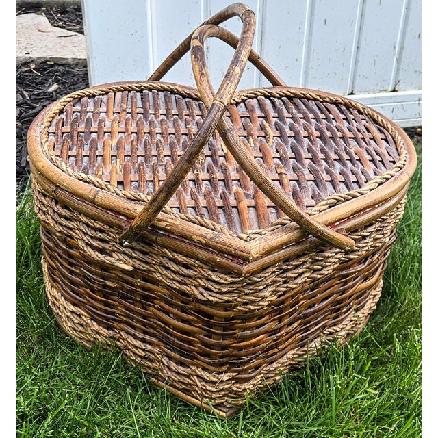 Red Gingham Heart Picnic Basket For Sale - Image 6 of 8