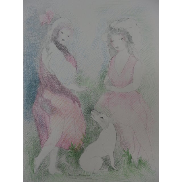 Marie LAURENCIN Two girls with a dog (1928) Lithograph on stone Printed in Mourlot workshops Signed in the plate On China...