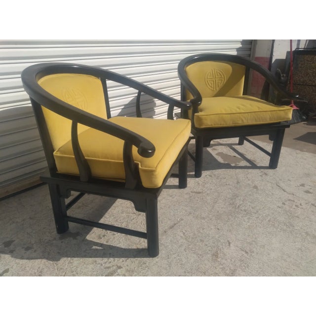 Century Furniture Pair of Vintage Ming Style Century Furniture Chin Hua Horseshoe Lounge Chairs For Sale - Image 4 of 8