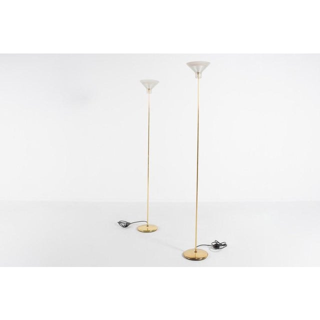 1970s Golden Floor Lamps with Glass Shade, Set of 2 For Sale - Image 5 of 9