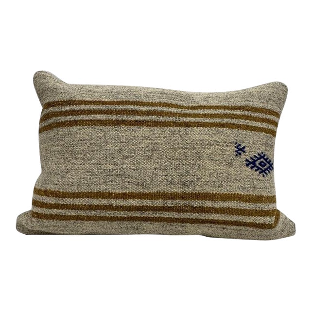 Turkish Hemp Pillow Cushion Natural Beige Brown Pillow Cushion Cover 16" x 24" For Sale