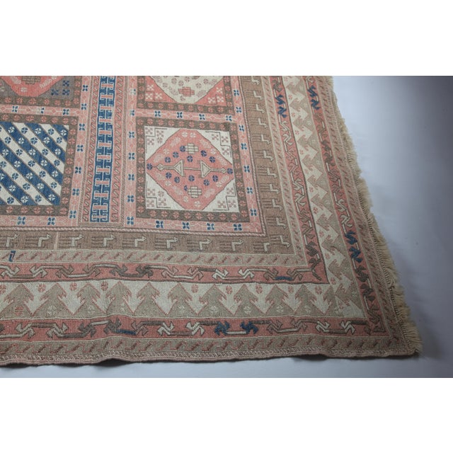 Textile 1990s Vintage Handwoven Embroidered Kilim With Geometric Panels - 6' 5'' X 9' 3'' For Sale - Image 7 of 15