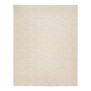 Modern Geometric Designed Kilim Flatweave Wool Rug in Beige For Sale