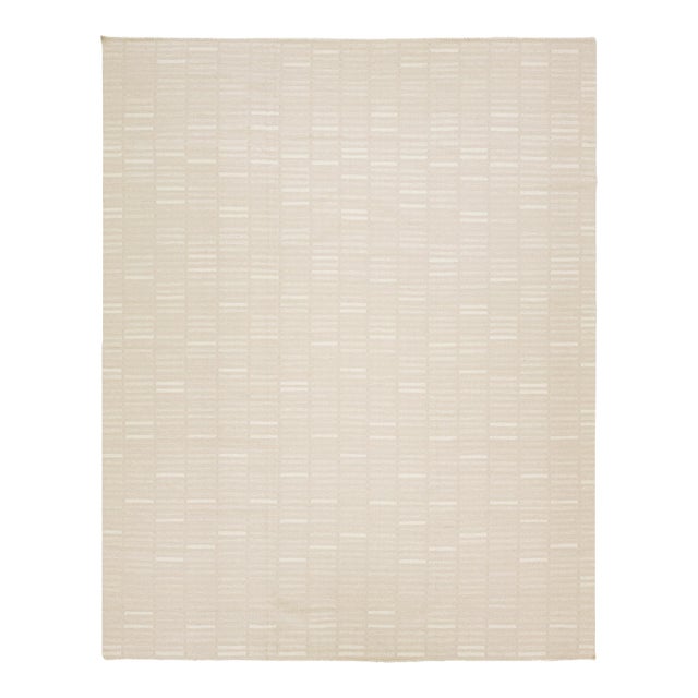 Modern Geometric Designed Kilim Flatweave Wool Rug in Beige For Sale