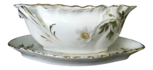 Rosenthal Louis XIV Hand Painted Floral Gilt Gravy Boat with Attached Saucer