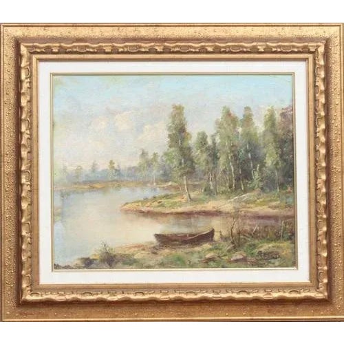 Landscape with a Lake, Oil on Board, 20th Century For Sale - Image 4 of 4