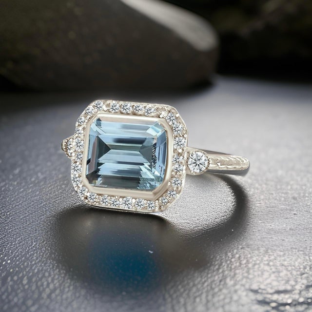 Natural Finely Faceted Aquamarine Diamond Ring 6.5 14k White Gold 3.05 TCW Certified $3,950 310652 This is a Unique Custom...