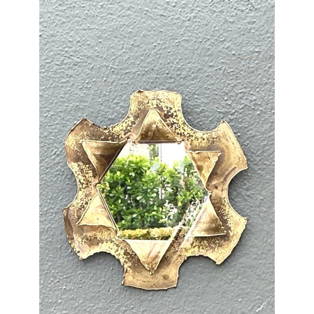 Brass Vintage Punch Cut Brass Mirror For Sale - Image 8 of 12