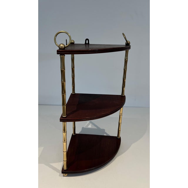 Maison Baguès Corner shelves in faux bamboo, brass and wood in the style of Maison Baguès For Sale - Image 4 of 8