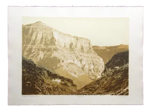 1980s "Near Hatakai" Realist Style Etching of a Canyon by Paula Crane