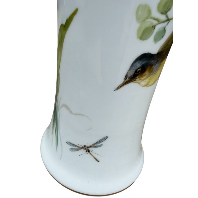 Antique Meissen Hand Painted Bird & Butterfly Porcelain Trumpet Vase 9.5" For Sale - Image 9 of 16