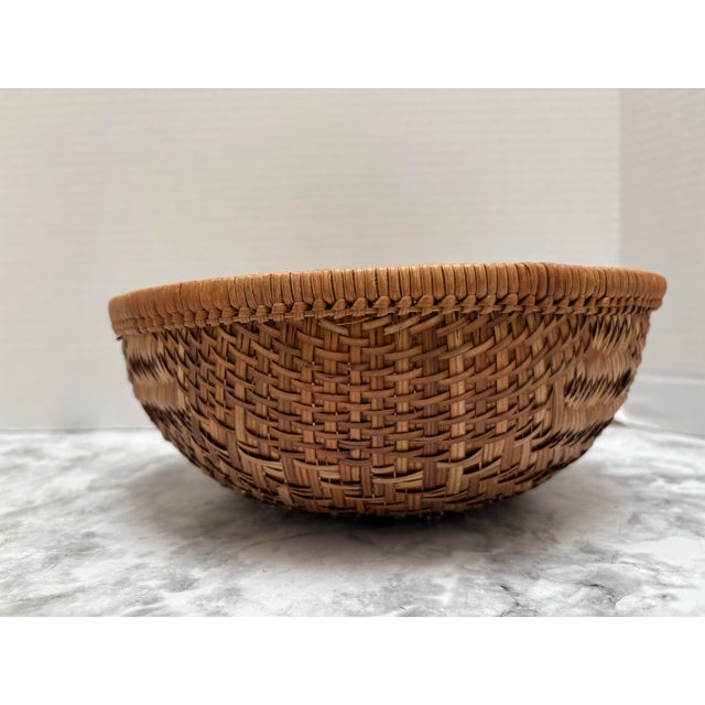 1970s Vintage Rustic Asian Wood Woven Basket Bowl For Sale - Image 5 of 7