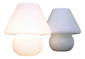 Mid-Century Modern Mushroom Murano Swirl Glass Table Lamps by Paolo Venini for Venini, 1985, Set of 2