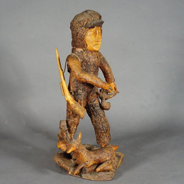 Rustic 1920 Rustic Black Forest Root Wood Hunter Figurine For Sale - Image 3 of 10