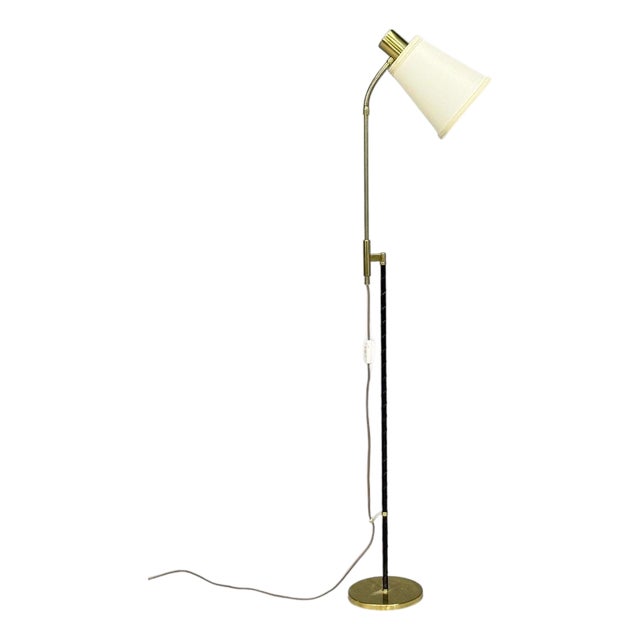 1950s Möllers Armatur Eskilstuna, Floor Lamp, Leather, Brass For Sale