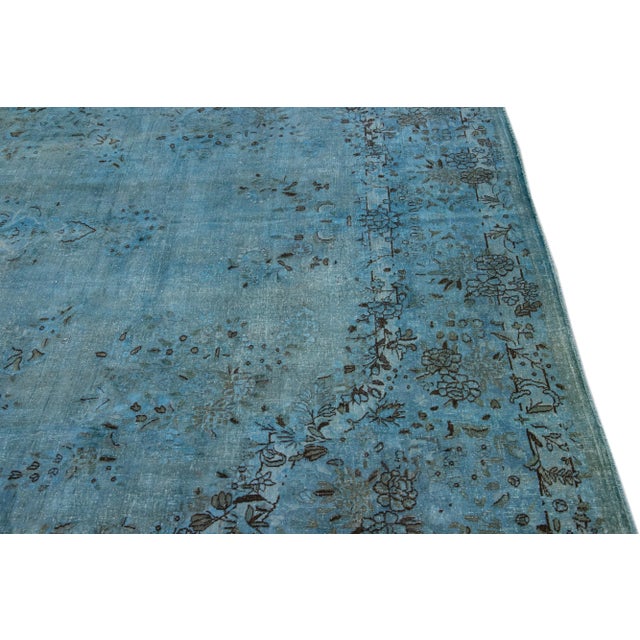 Textile Vintage Persian Overdyed Handmade Medallion Blue Wool Rug For Sale - Image 7 of 11