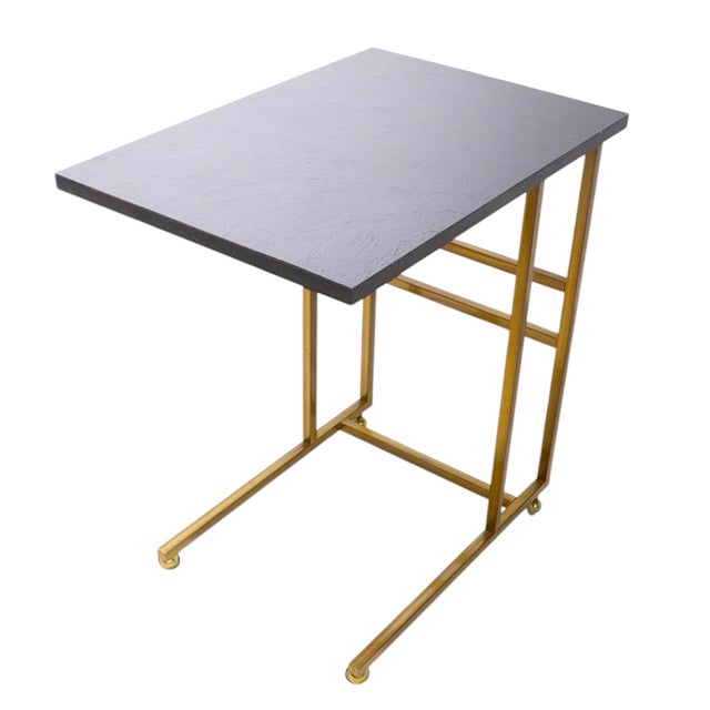 Mid-Century Modern 1970s Hollywood Regency Brass and Formica Serving Bar Cart For Sale - Image 3 of 12