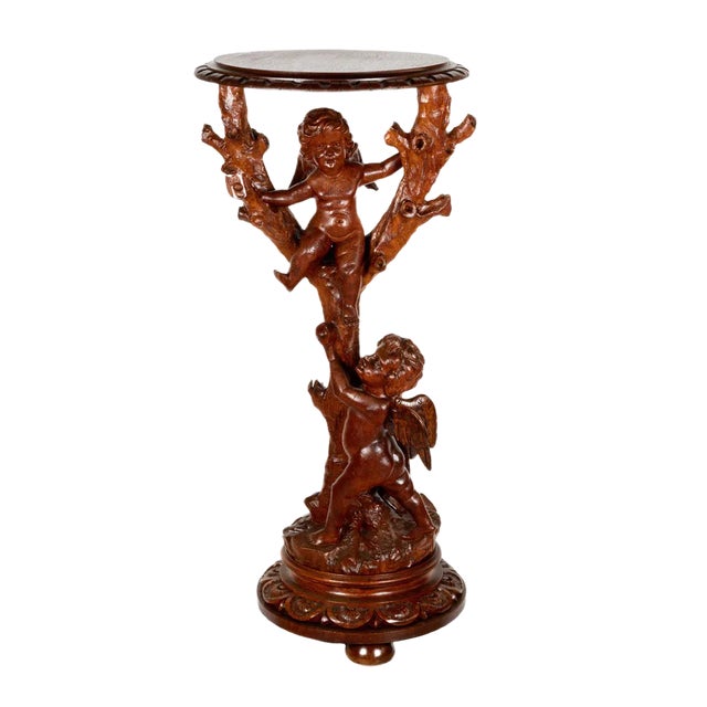 Wooden Console Table with Carved Cupids For Sale