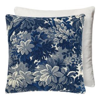 Scalamandre 22" x 22" Ridge Edge / Velvet Pillow in Blue Shadow For Sale