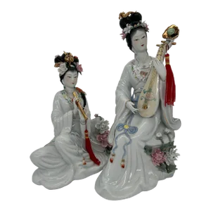 Vintage Asian Geisha Musician Figurines a Pair