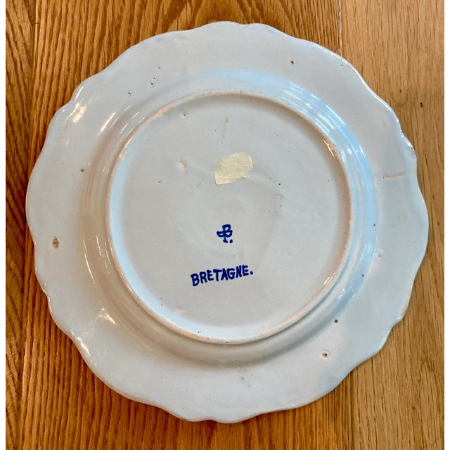 Late 19th Century Antique French Quimper Porquier Beau Faience Armorial Plates- Set of 2 For Sale - Image 5 of 7