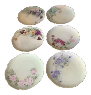 Antique Haviland Limoges Botanical Dessert Plates - Set of 6 \ Handpainted Signed