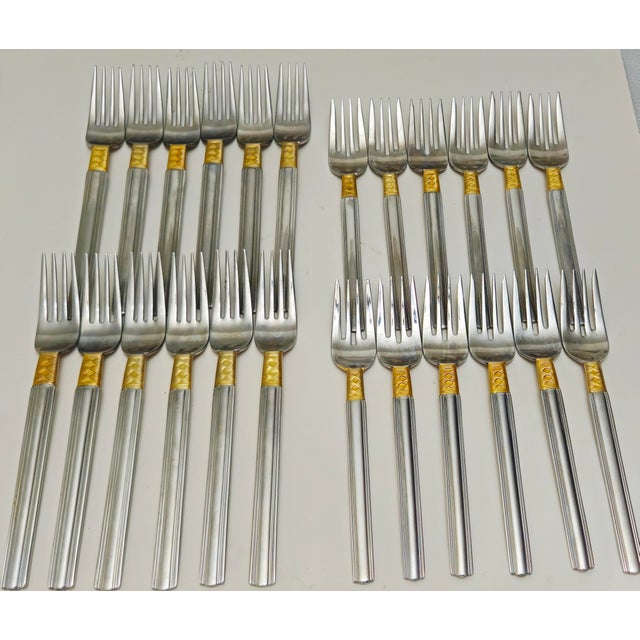 Metal 1990s Pfaltzgraff Golden Crossroads Stainless Steel Flatware - 61 Piece Set For Sale - Image 7 of 18