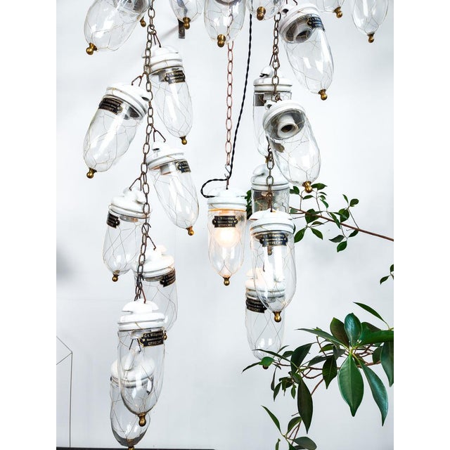 Antique Dutch Brass Wire Caged Porcelain and Glass Pendant from Utrecht For Sale - Image 4 of 8