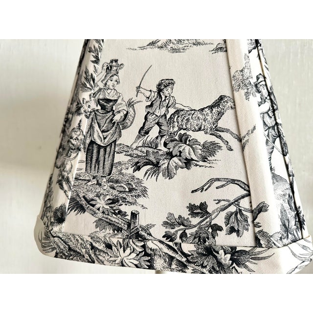 Black Vintage Black Marble Lamp With Toile Fabric Shade For Sale - Image 8 of 12