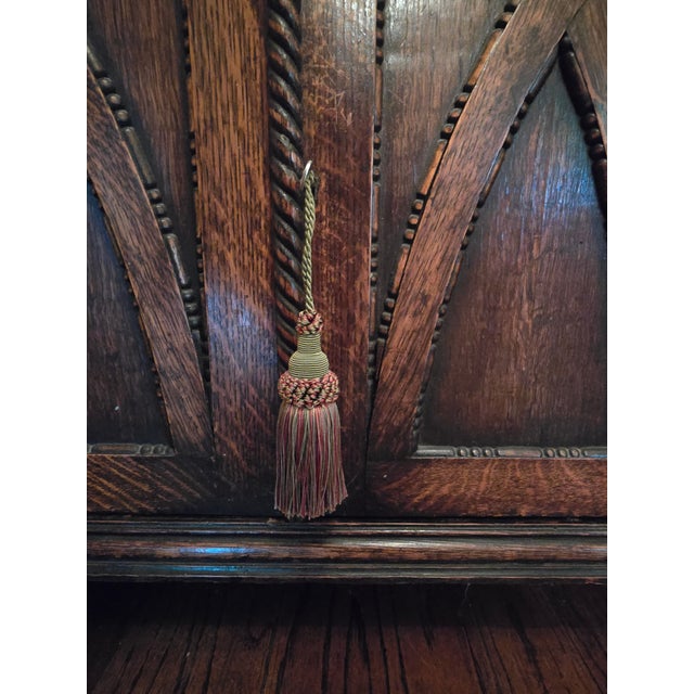 Wood English Gothic Revival Hand-Carved Walnut Sideboard, Original Brass Hardware, 19th Century For Sale - Image 7 of 18