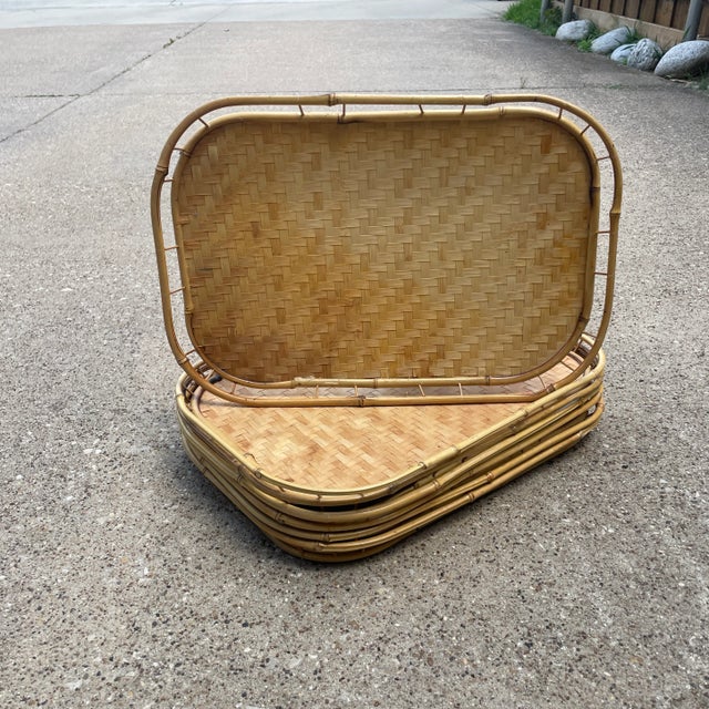 Tan 1980s Woven Bamboo Gallery Trays - Set of 7 For Sale - Image 8 of 8