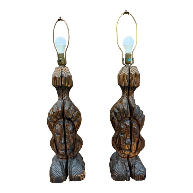 Vintage Witco Figural Wood Lamps - a Pair For Sale