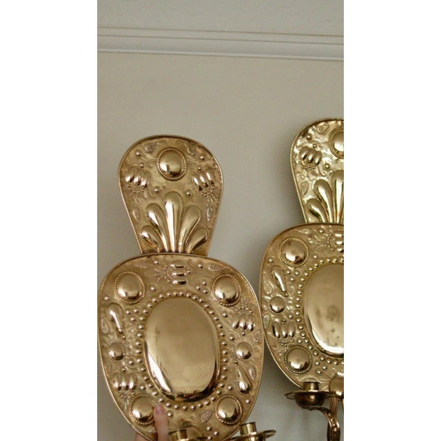 Large Mid-Century Swedish Baroque Style Brass Double Arm Sconces, Set of 2 For Sale - Image 11 of 18