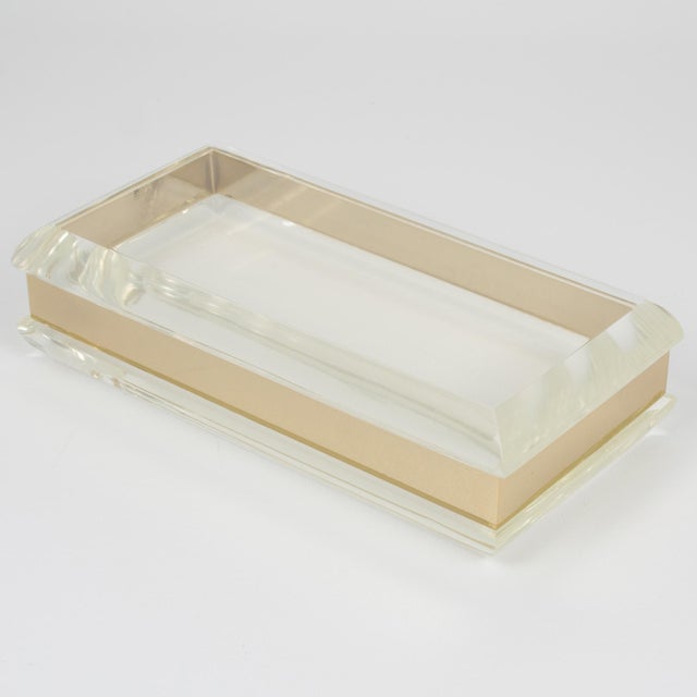 1970s Philippe Cheverny Style Geometric Lucite and Gilded Metal Box, circa 1970 For Sale - Image 5 of 12