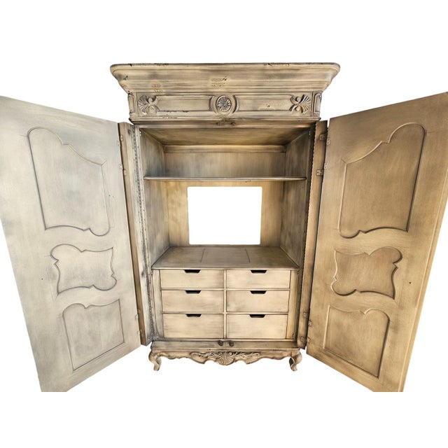 Wood Vintage Hickory Chair Armoire Hutch Cabinet W/ Media, Make-Up or Jewelry Station For Sale - Image 7 of 11