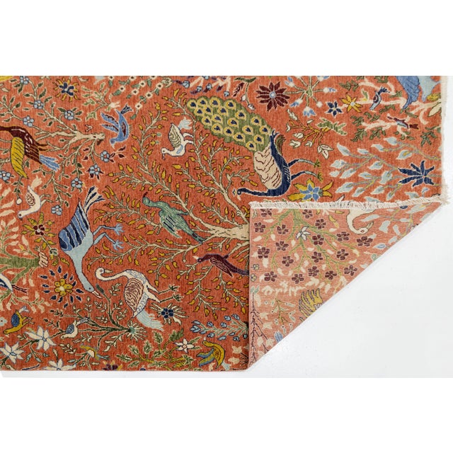 Indian Modern Indian Hand-Knotted Wool Rug – Rust & Blue Tree of Life For Sale - Image 3 of 10