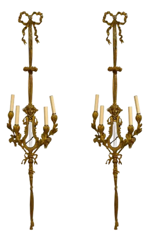 Louis XVI Style Doré Bronze Wall Sconces, France, 19th Century - a Pair